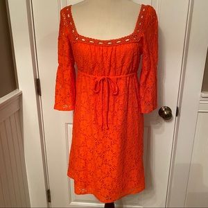 LAUNDRY SHELLI SEGAL DRESS ORANGE LACE MINI EMPIRE WAIST Size  S